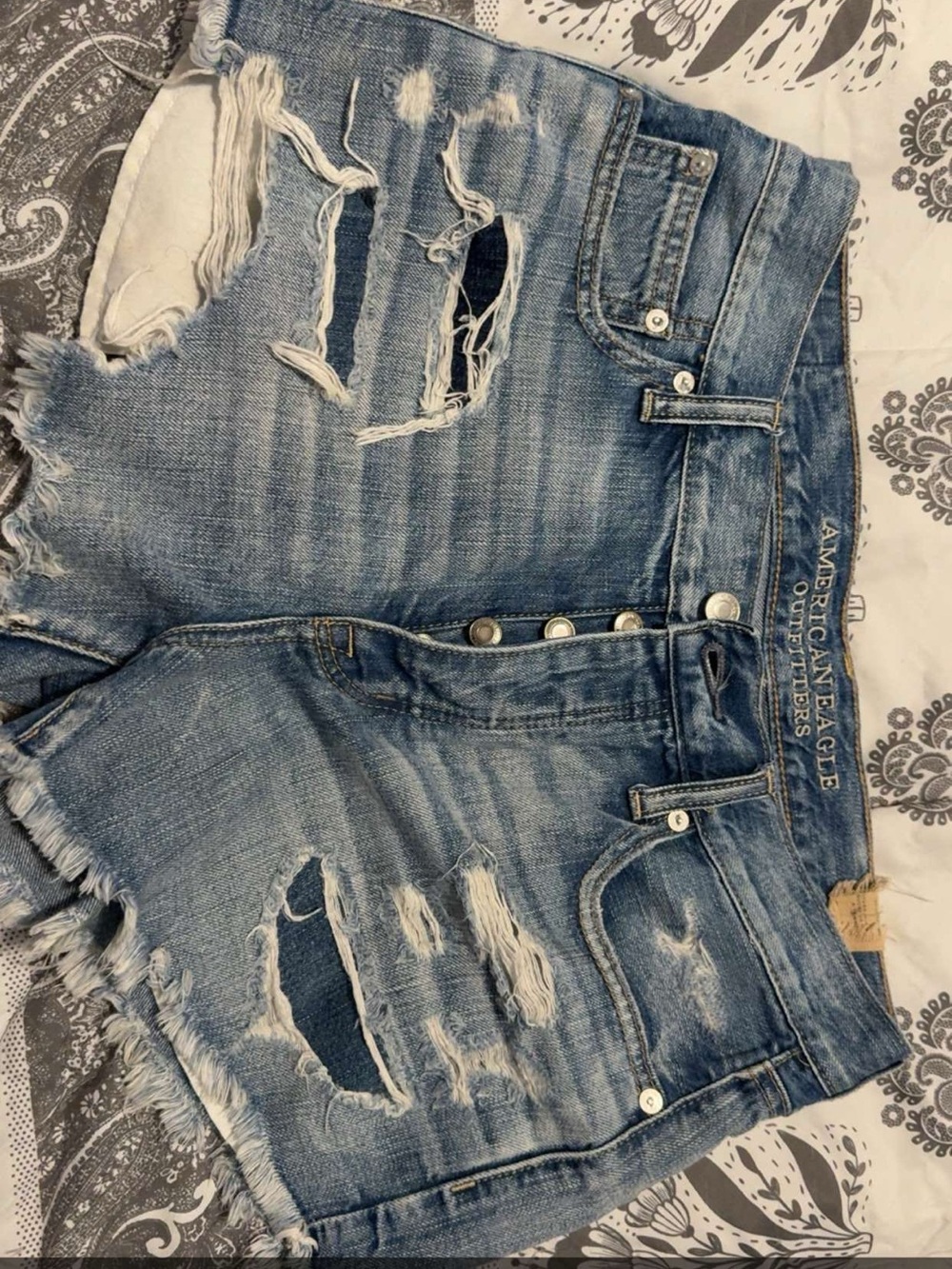 American Eagle Outfitters Light Blue Distressed High-Rise Jean Shorts